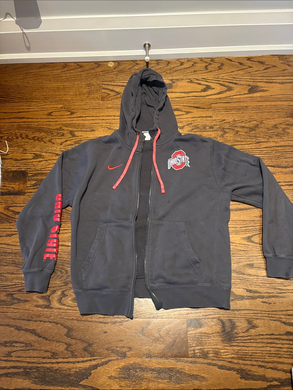 Nike Men's Ohio State Black Zip-Up Hoodie with Red Accents